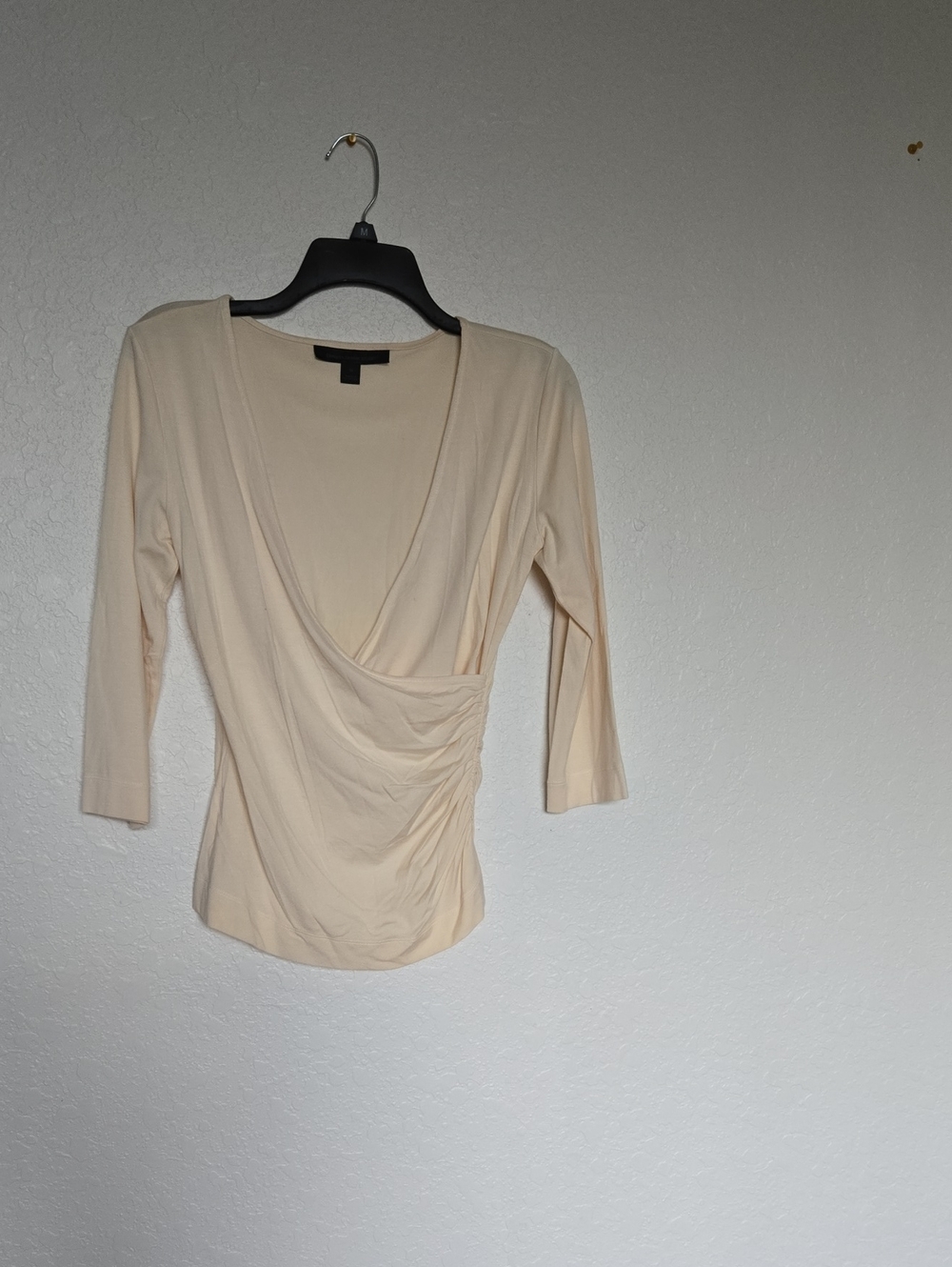 Express Cream Surplice Ruched Long Sleeve Top
